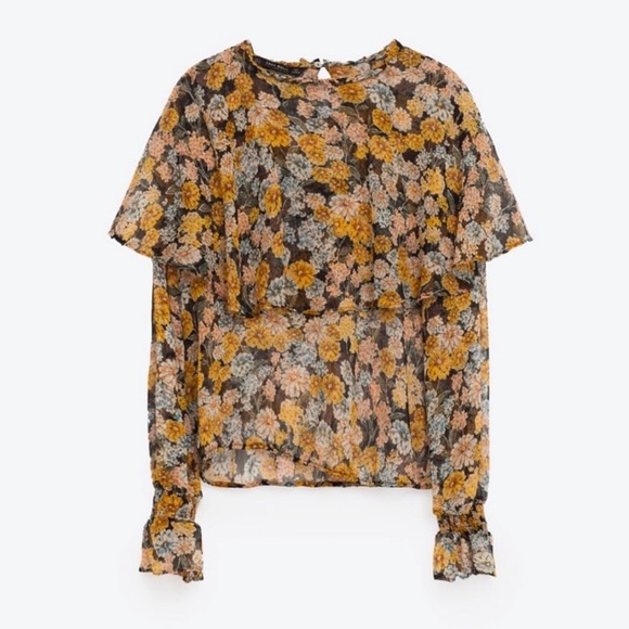 Zara Tops - Zara Multicolor Frilly Floral Blouse XS